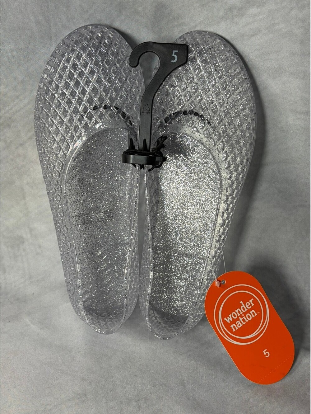 Wonder Nation Girls Size 5 Clear Silver Glitter Jelly Ballet Flats Shoes NWT